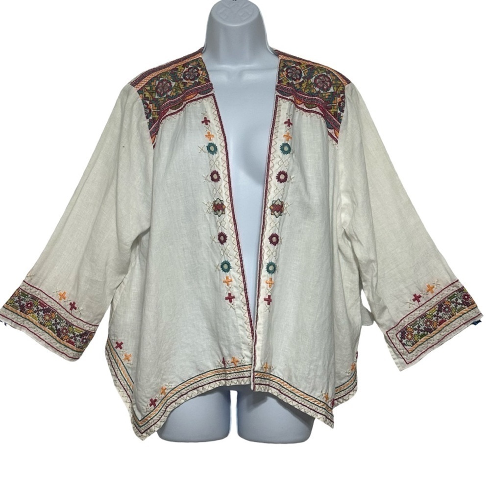 Johnny Was lined embroidered open cardigan XL